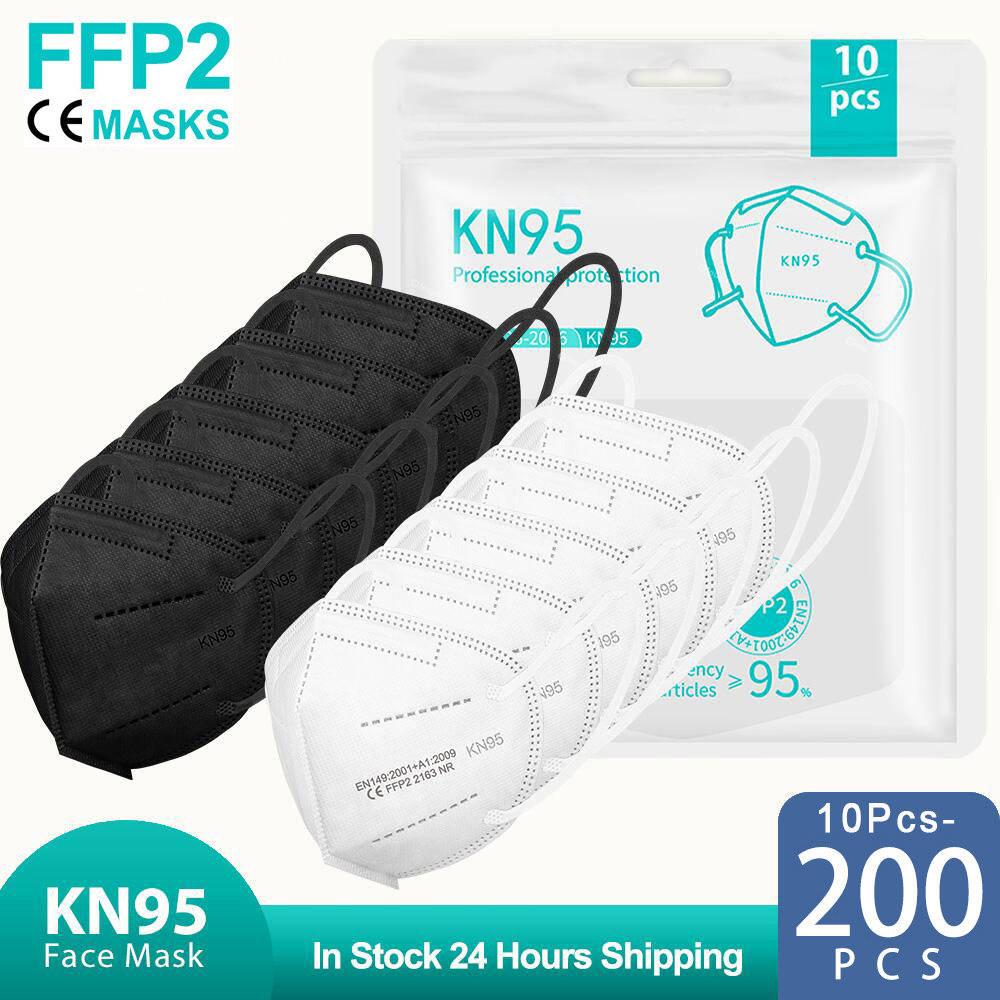 Disposable Surgical Mask - 10-200 قطعة، أقنعة FFP2 سوداء، معتمدة